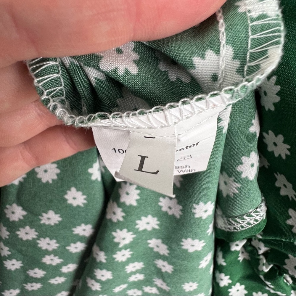 Boho Peasant Green White Floral Maxi Dress Size L - Picture 4 of 9